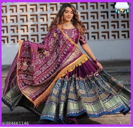 NEW STYLISH DESIGNER DIGITAL PRINTED MIRROR WORK LAHENGA CHOLI WITH DUPATTA